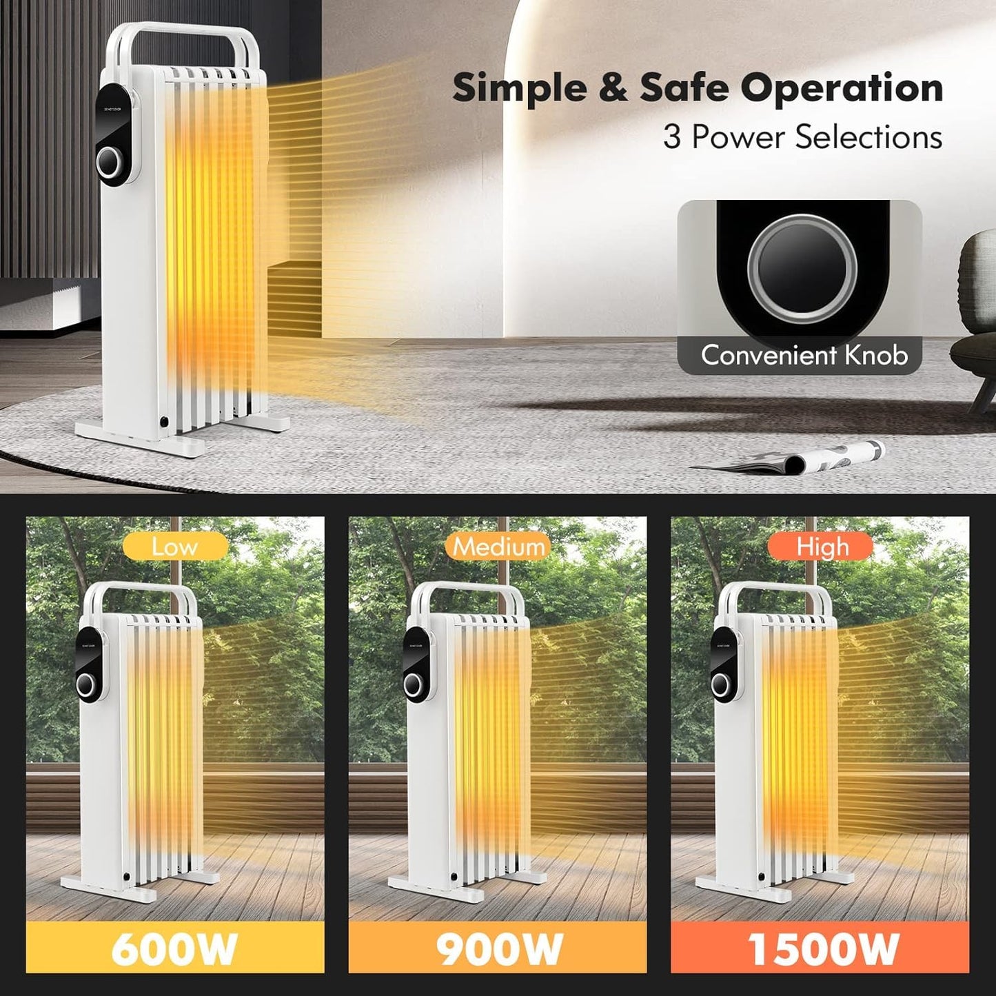 GiantexUK 7 Fins Oil Filled Radiator, Portable Electric Heater with Overheat Protection