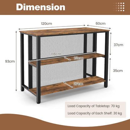 GiantexUK Liquor Bar Table, 3-Tier Wine Bar Cabinet with Storage Shelves & Adjustable Foot Pads