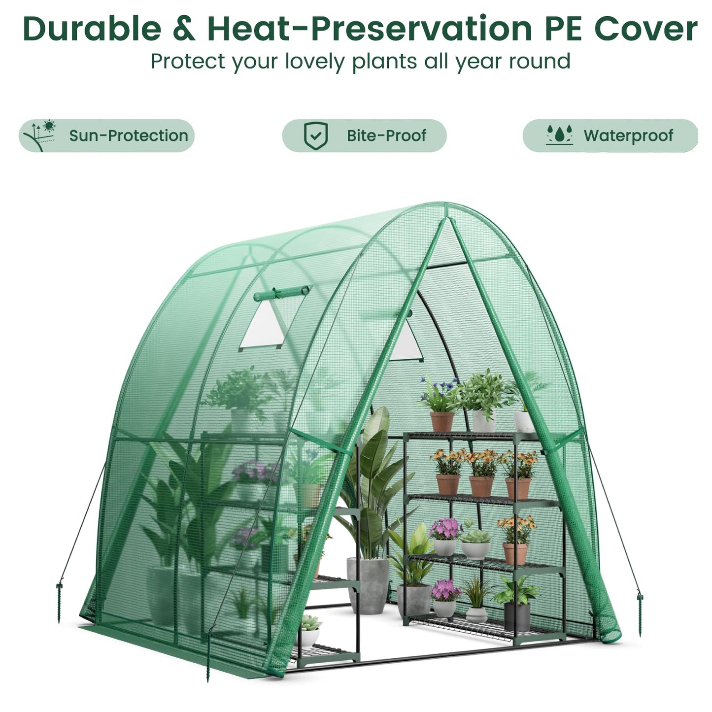 GiantexUK Walk In Greenhouse, Steel Frame Tunnel Growhouse with PE Cover