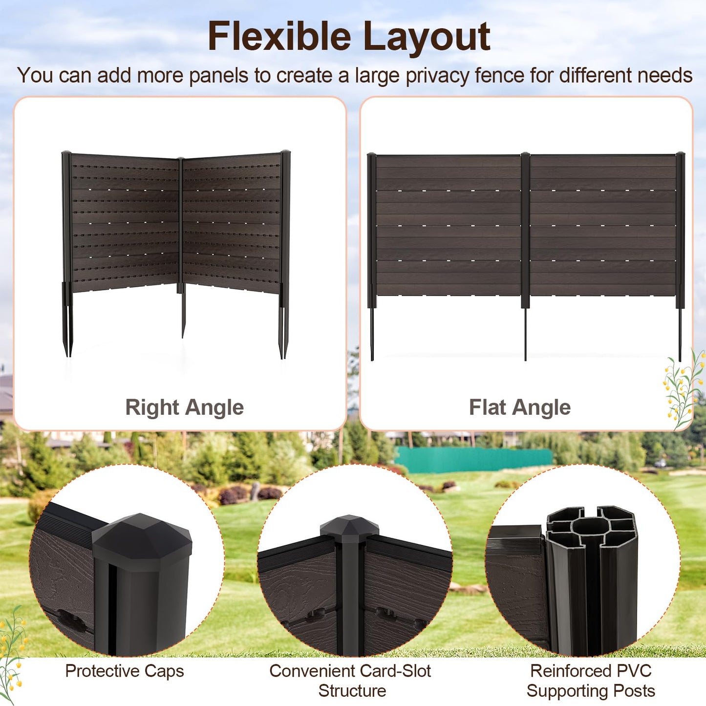 2 Panels Outdoor Privacy Screen, 120 x 115cm Decorative Fence Trash Can Enclosure with 5 Stakes