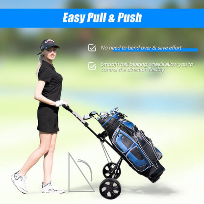 Folding Golf Push Pull Cart, Lightweight 2 Wheels Golfs Bag Trolley with Convenient Handle