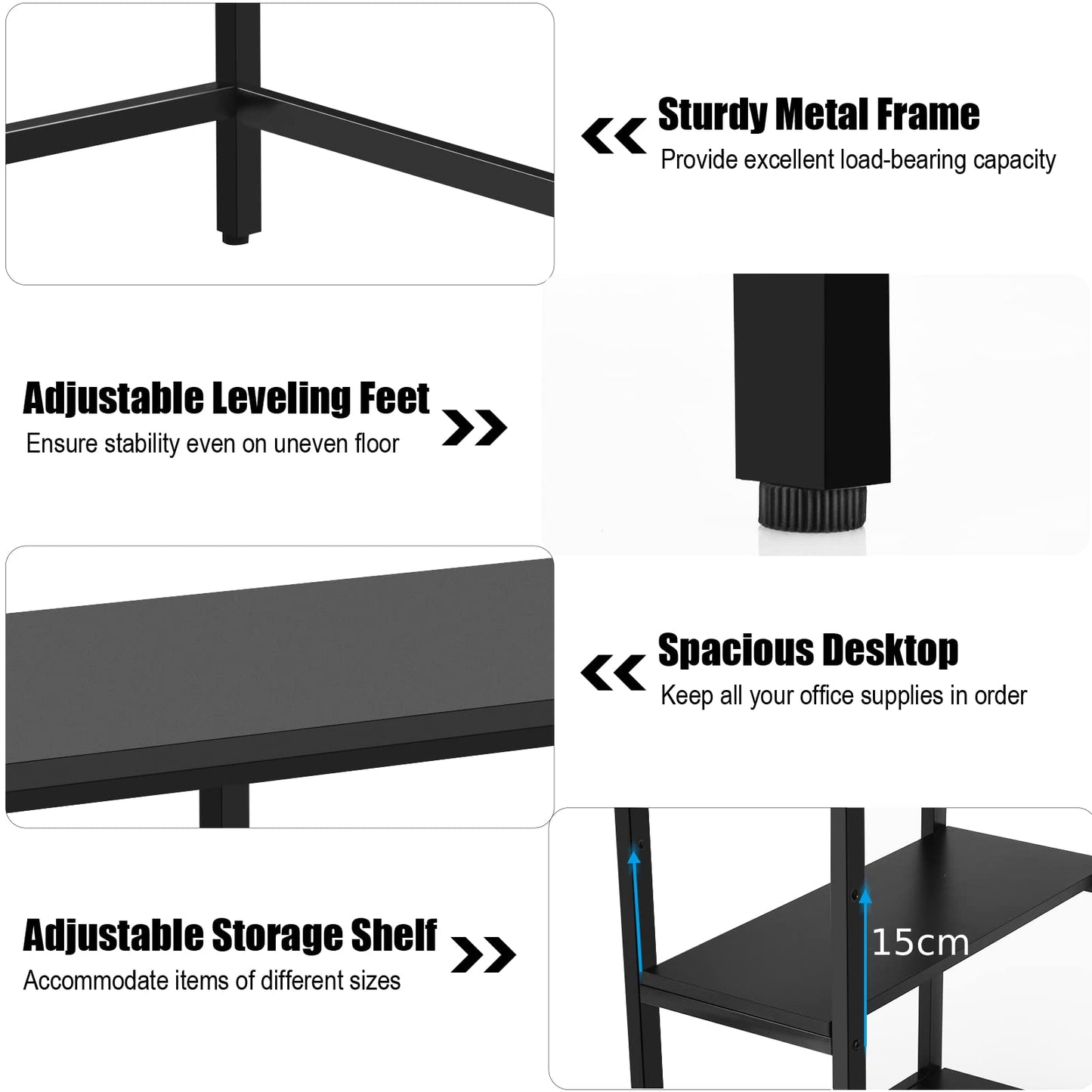 Computer Desk, Industrial Writing Workstation PC Laptop Table with 2-Tier Storage Shelves