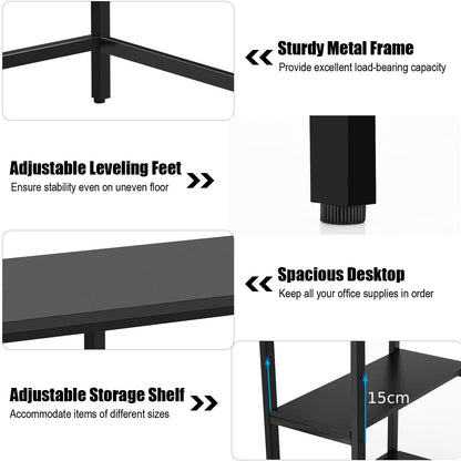 Computer Desk, Industrial Writing Workstation PC Laptop Table with 2-Tier Storage Shelves