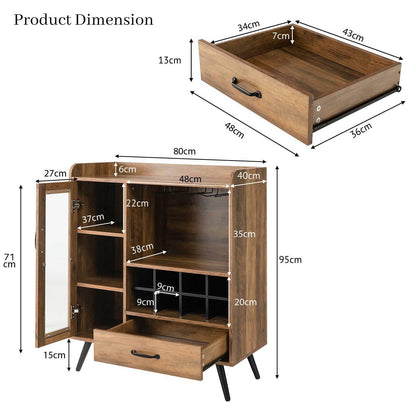 GiantexUK Wine Cabinet, Wooden Buffet Sideboard with Shelves, Removable Wine Racks, Drawer