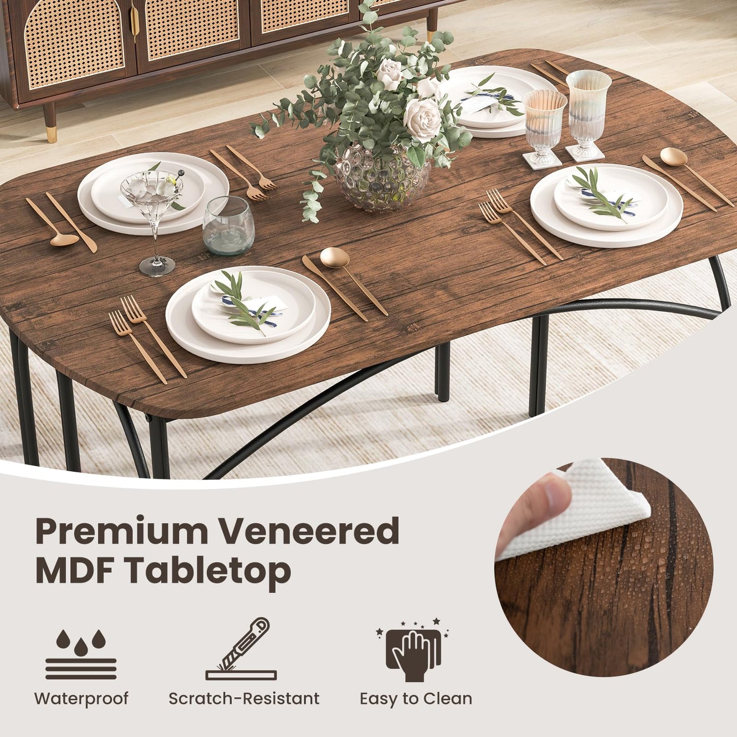 Dining Table with 2 Benches, 3 Piece Kitchen Table and Benches Set with Anti-slip Foot Pads