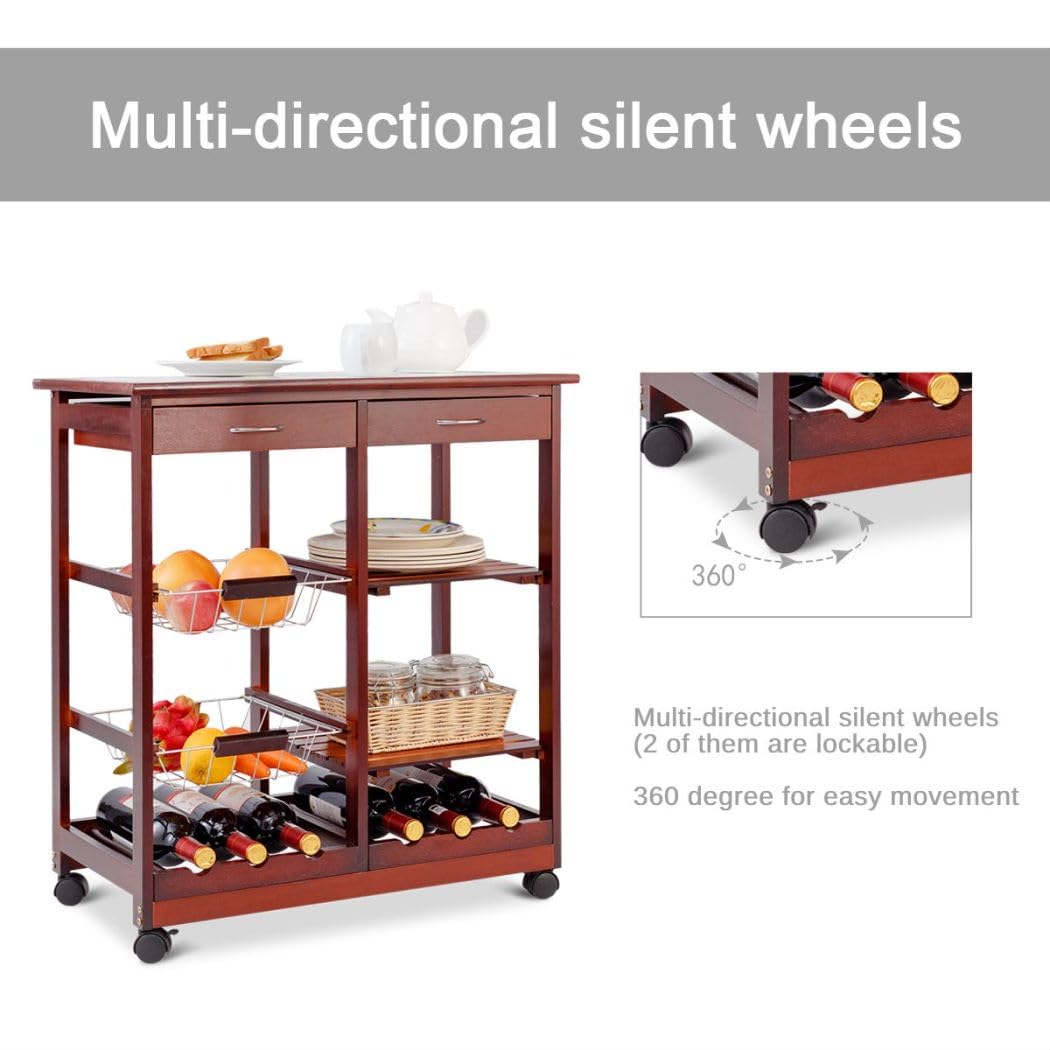 GiantexUK Kitchen Storage Trolley on Wheels, Kitchen Island Cart with Insulated Tile Plate