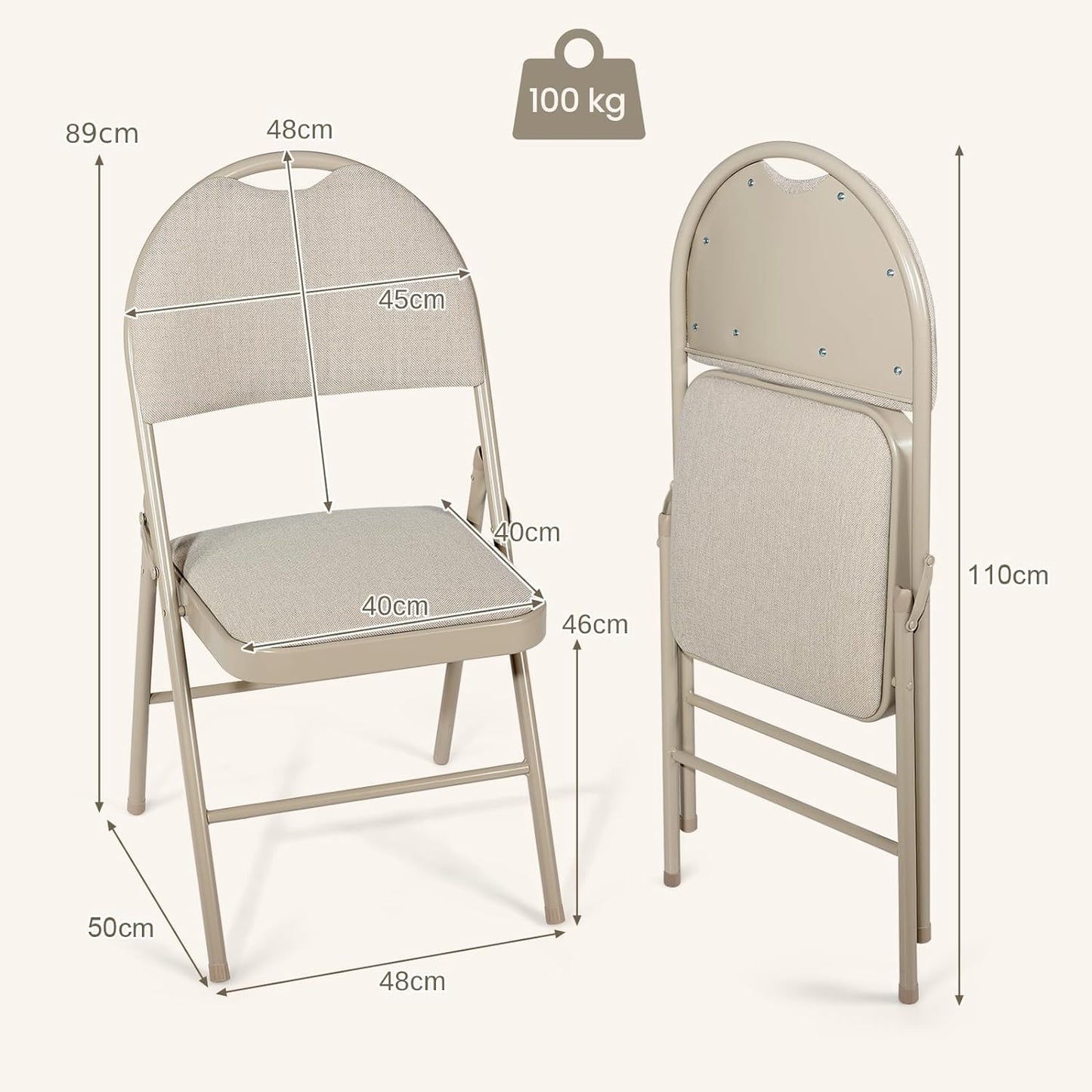 GiantexUK Folding Chairs Set of 2/4/6, Padded Seats Metal Frame Event Chairs with Backrest and Non-Slip Foot Pads