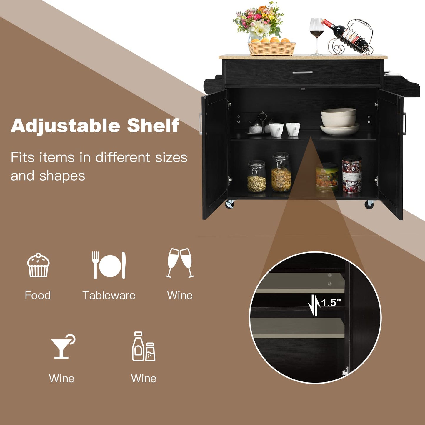 GiantexUK Kitchen Storage Trolley, Rolling Serving Island with Large Drawer