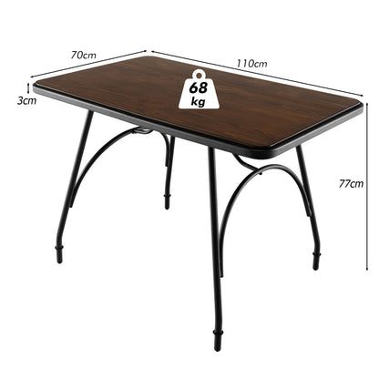 Dining Table, Metal Frame Rectangular Kitchen Table with Adjustable Feet and Round Corner