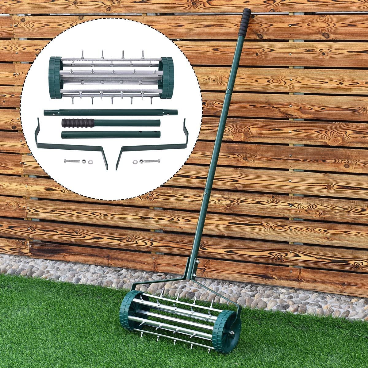 GiantexUK Outdoor Lawn Roller, Heavy Duty Manual Grass Rollers with Green Removable Handle(45x21x126cm, No Fender)