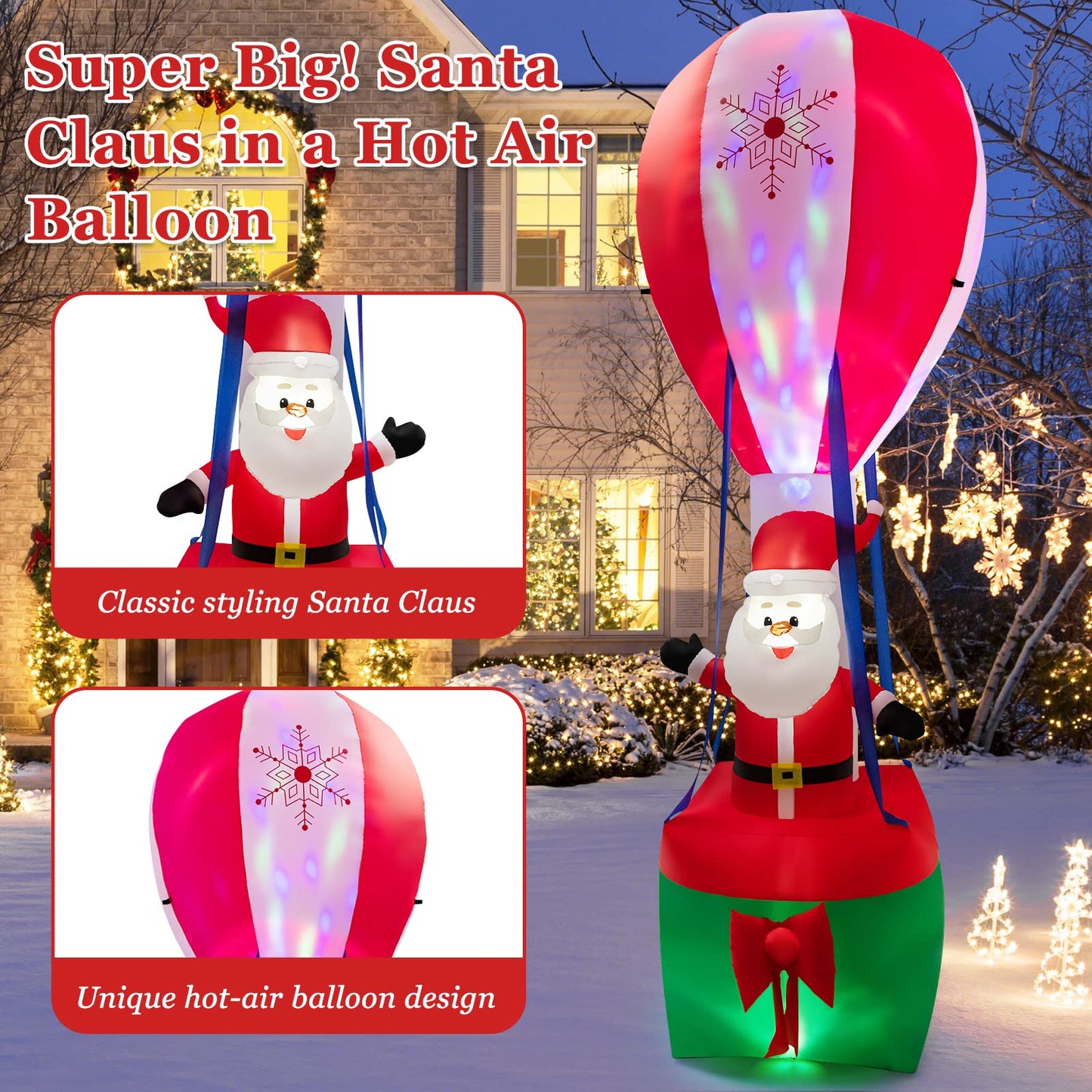 12FT Christmas Santa Claus, Xmas Hot Air Balloon Decoration with LED Lights