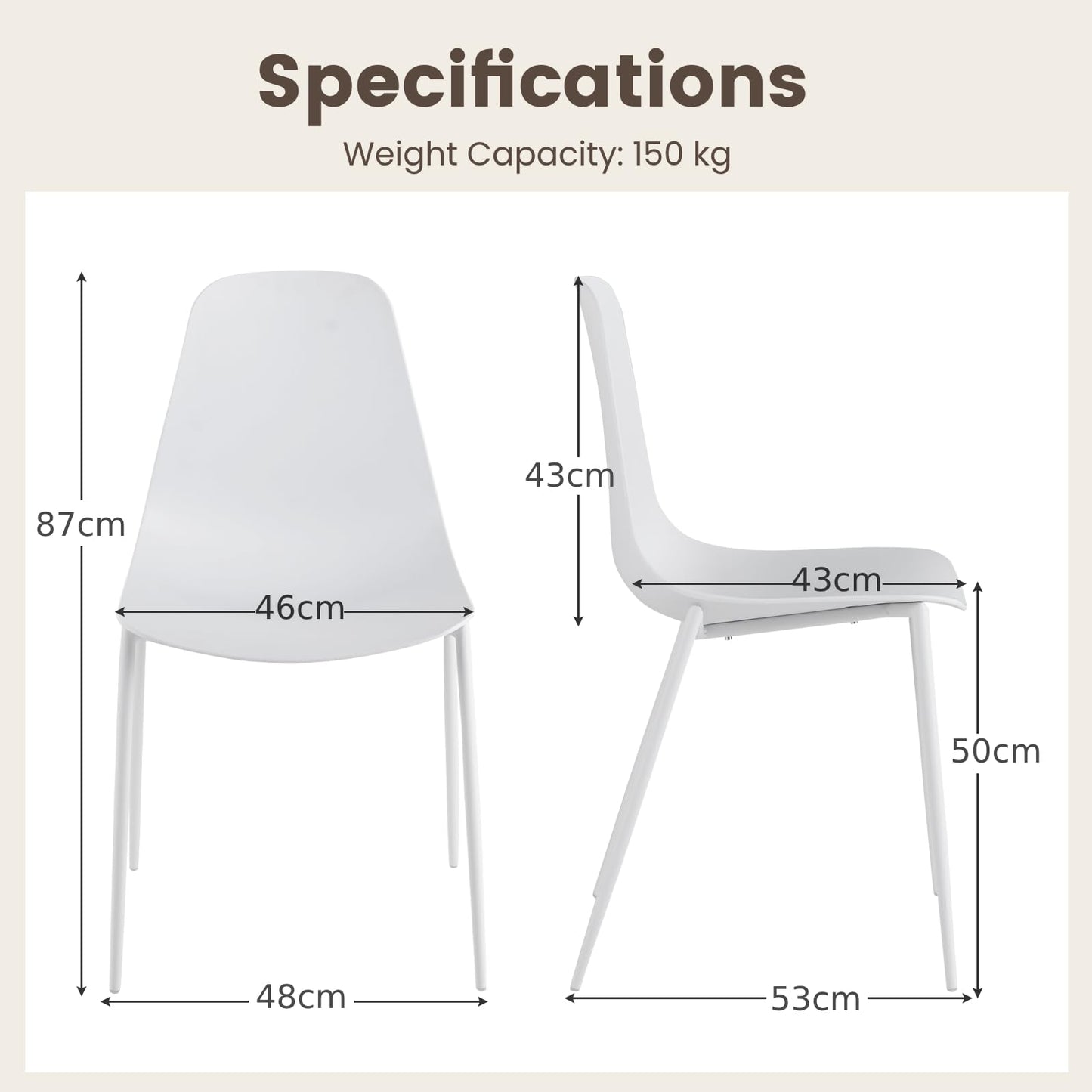 Set of 4 Dining Chair, Modern Leisure Kitchen Chairs with Curved Backrest, Wide Seat