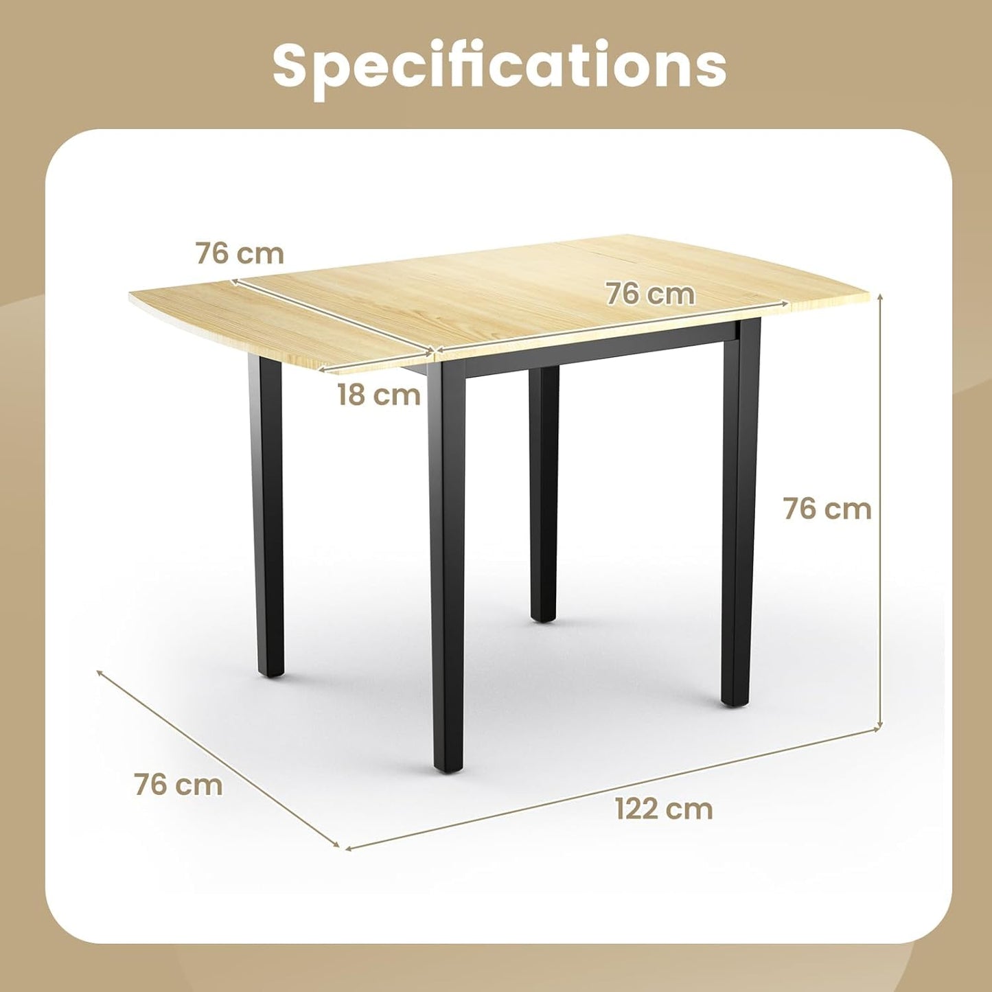 GiantexUK Drop Leaf Dining Table, Rectangle Extendable Kitchen Table with Non-Slip Foot Pads