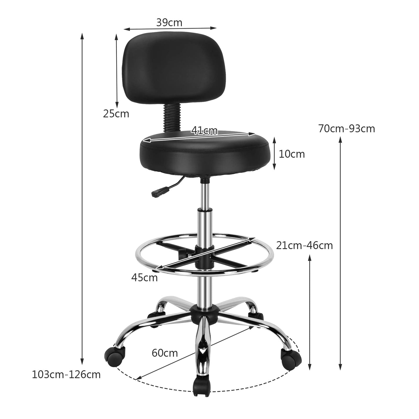 Ergonomic Drafting Chair, Height Adjustable Stool Swivel Office Chair with Backrest and Adjustable Footrest