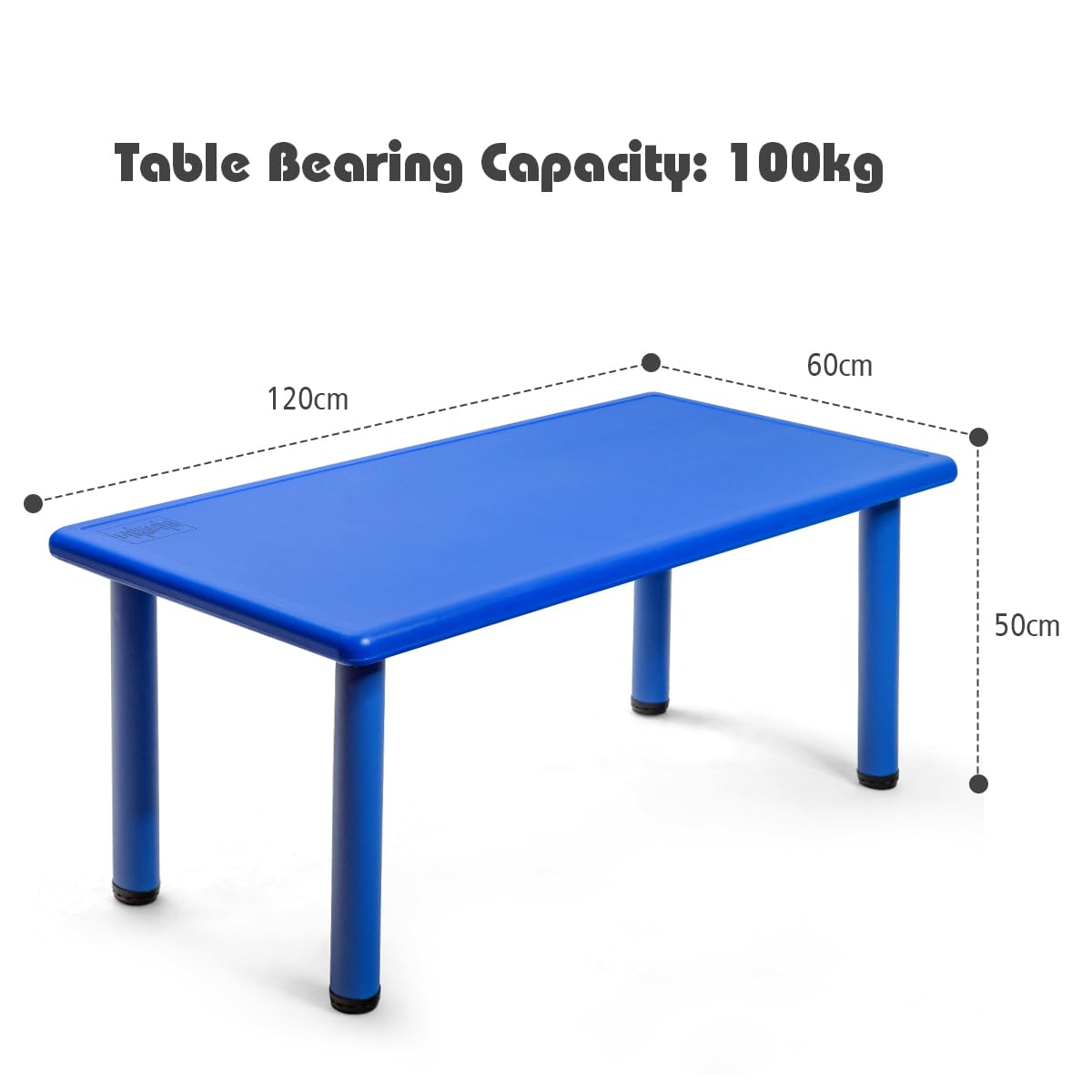 Kids Table, Waterproof Rectangular Children Study Desk with Anti-slip Foot Mats (Blue)