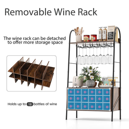 GiantexUK Wine Bar Cabinet, Freestanding Wine Baker’s Rack with Removable 18 Bottles Wine Rack