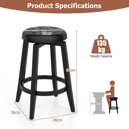 GiantexUK Swivel Bar Stools Set of 2, Upholstered Kitchen Barstools with Footrest, PVC Exterior 66cmH