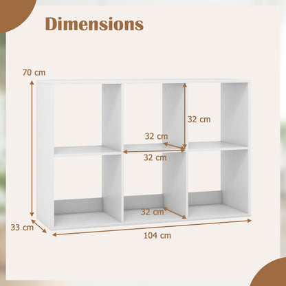 Wooden 6 Cube Bookcase, 3 Tier Open Storage Cabinet with Anti-toppling Device, White