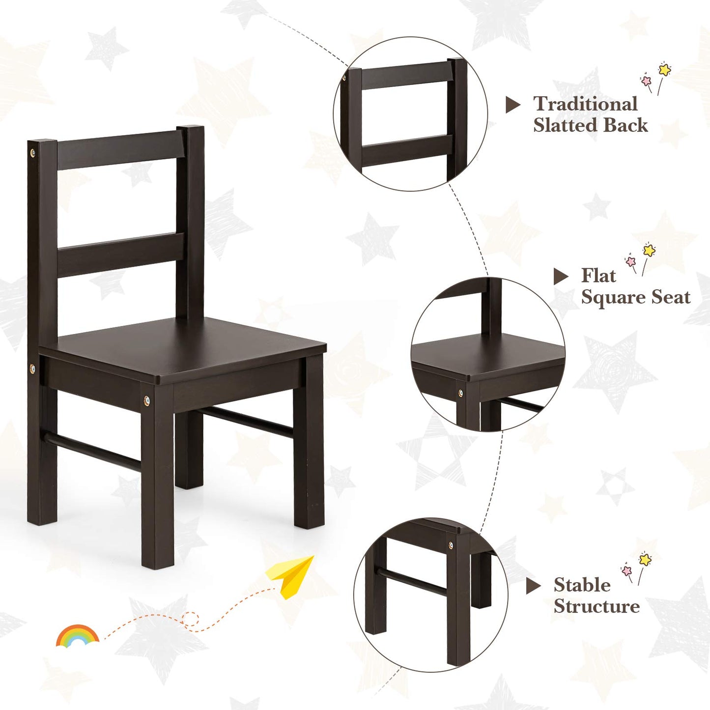 Kids Table and Chairs Set, Children Wooden Activity Table with Double-Sided Building Block Tabletop (Coffee)