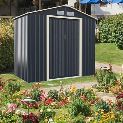 GiantexUK 7x4FT Metal Garden Shed, Outdoor Galvanized Storage House (7x4FT, 4 Vents)