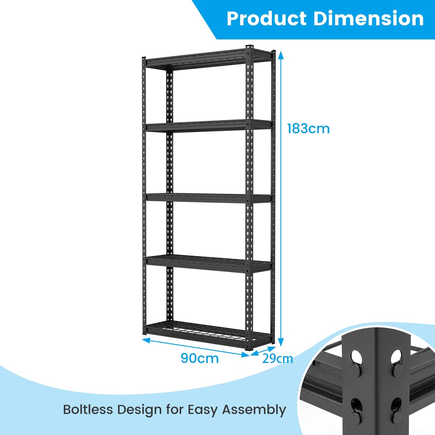 GiantexUK 5 Tier Garage Shelving Unit, Heavy Duty Adjustable Metal Shelves with Anti-tipping Device, 90x29x183cm