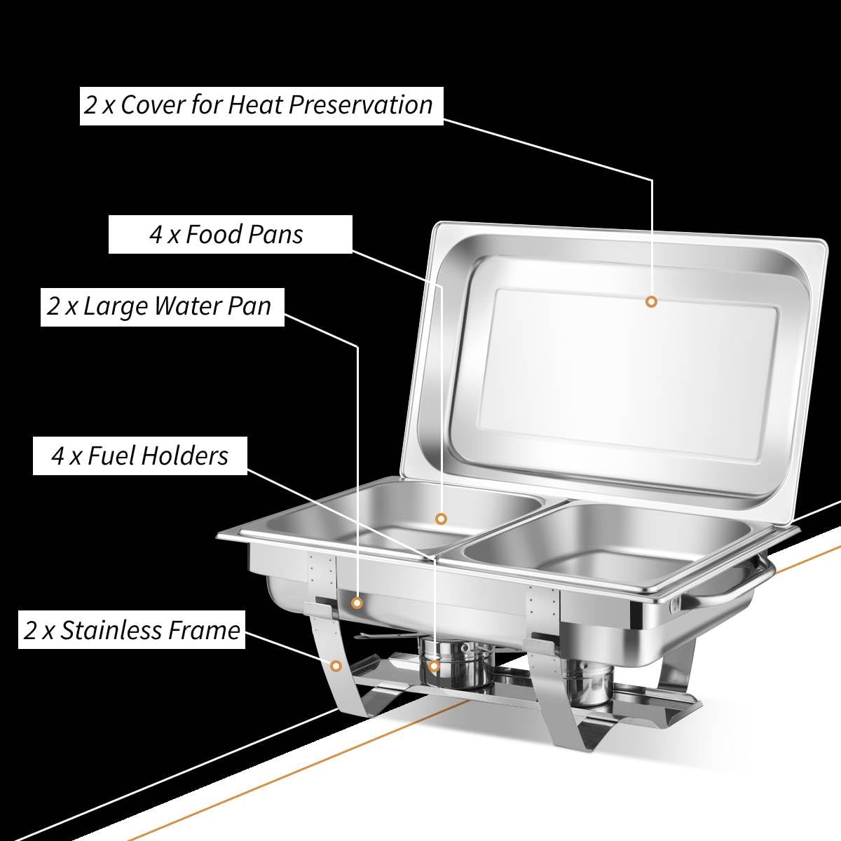 GiantexUK Double Chafing Dish, 9L Stainless Steel Chafer Set with Food Pan (2 Separate Food Pans)