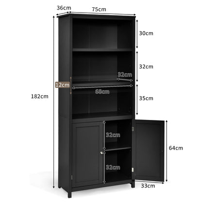 Wooden Storage Cabinet, Floor Standing Cupboard Tall Sideboard with 3-Tier Open Shelves and 2 Doors