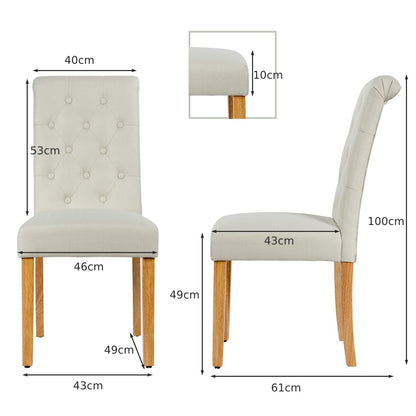 Dining Chairs Set of 2, Upholstered Fabric Kitchen Chairs with Tufted High Backrest