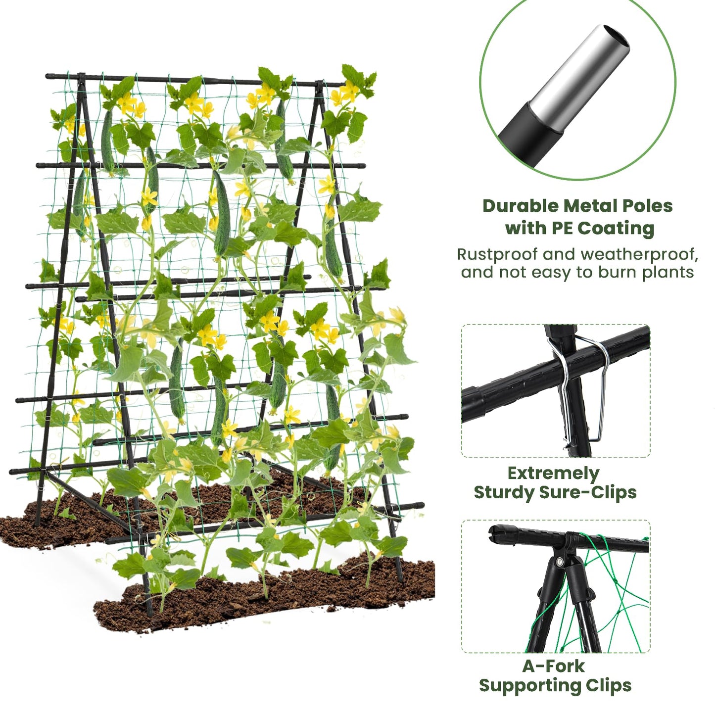 GiantexUK Garden Cucumber Trellis, 41x59Inch A-Frame Plant Support Stand with Adjustable Shape, Netting & Clips