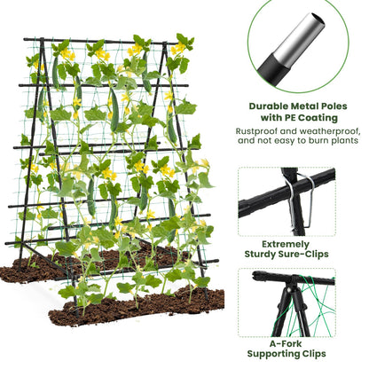 GiantexUK Garden Cucumber Trellis, 41x59Inch A-Frame Plant Support Stand with Adjustable Shape, Netting & Clips