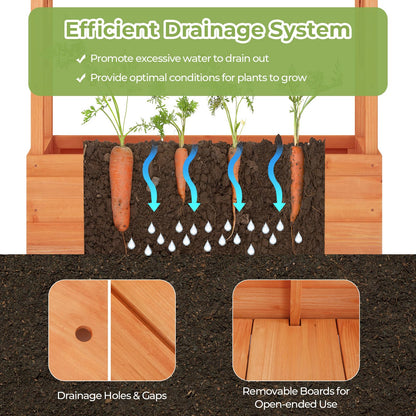 GiantexUK Raised Garden Bed with Arch Trellis, Wooden Garden Planter Box with Drainage Holes