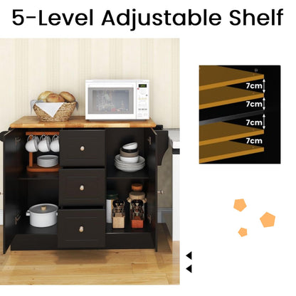 GiantexUK Large Kitchen Island Cart on Wheels, Mobile Storage Trolley with Rubber Wood Tabletop