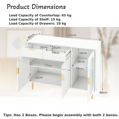 GiantexUK Kitchen Storage Cabinet, Wooden Buffet Sideboard with Doors, 2 Large Drawers, Shelves & Anti-Toppling Device