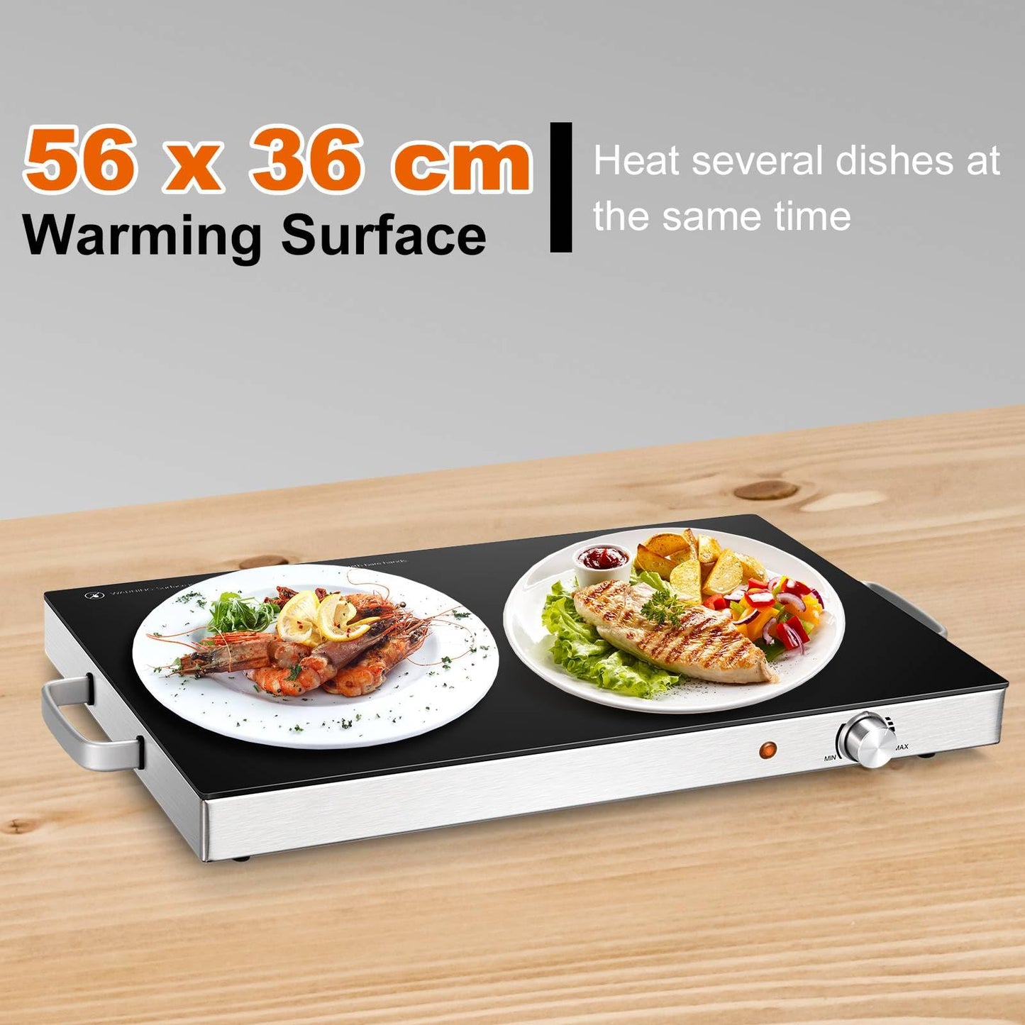 GiantexUK Electric Food Warmer, Stainless Steel Buffet Tray with Adjustable Temperature Control, Handles & Anti-Slip Foot Pads(300W, 0-110°C)