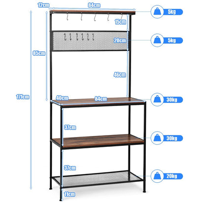 GiantexUK 4-Tier Kitchen Baker's Rack, Utility Storage Shelf with 11 Hooks