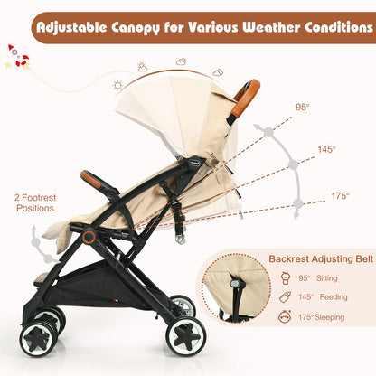 Lightweight Baby Stroller, One-Hand Foldable Infant Pushchair with 5-Point Harness