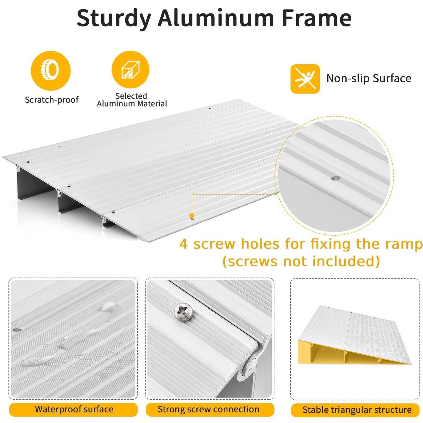 GiantexUK Aluminum Threshold Ramp, 87x42/55/67cm Non-slip Wheelchair Ramp with Adjustable Pivoting Flap