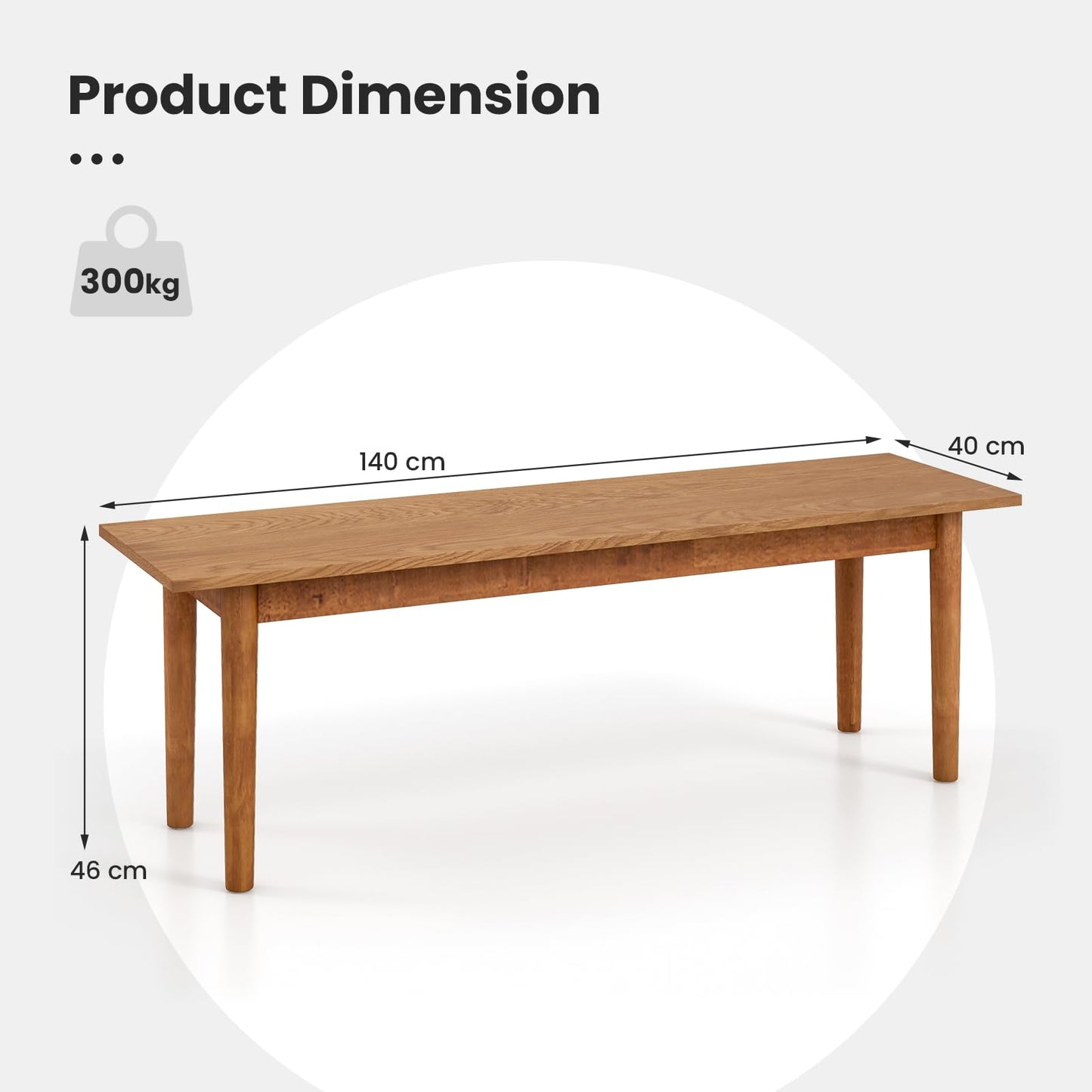 GiantexUK 140cm Wooden Dining Bench, Dining Room Bench with Rubber Wood Legs & Non-Slip Foot Pads