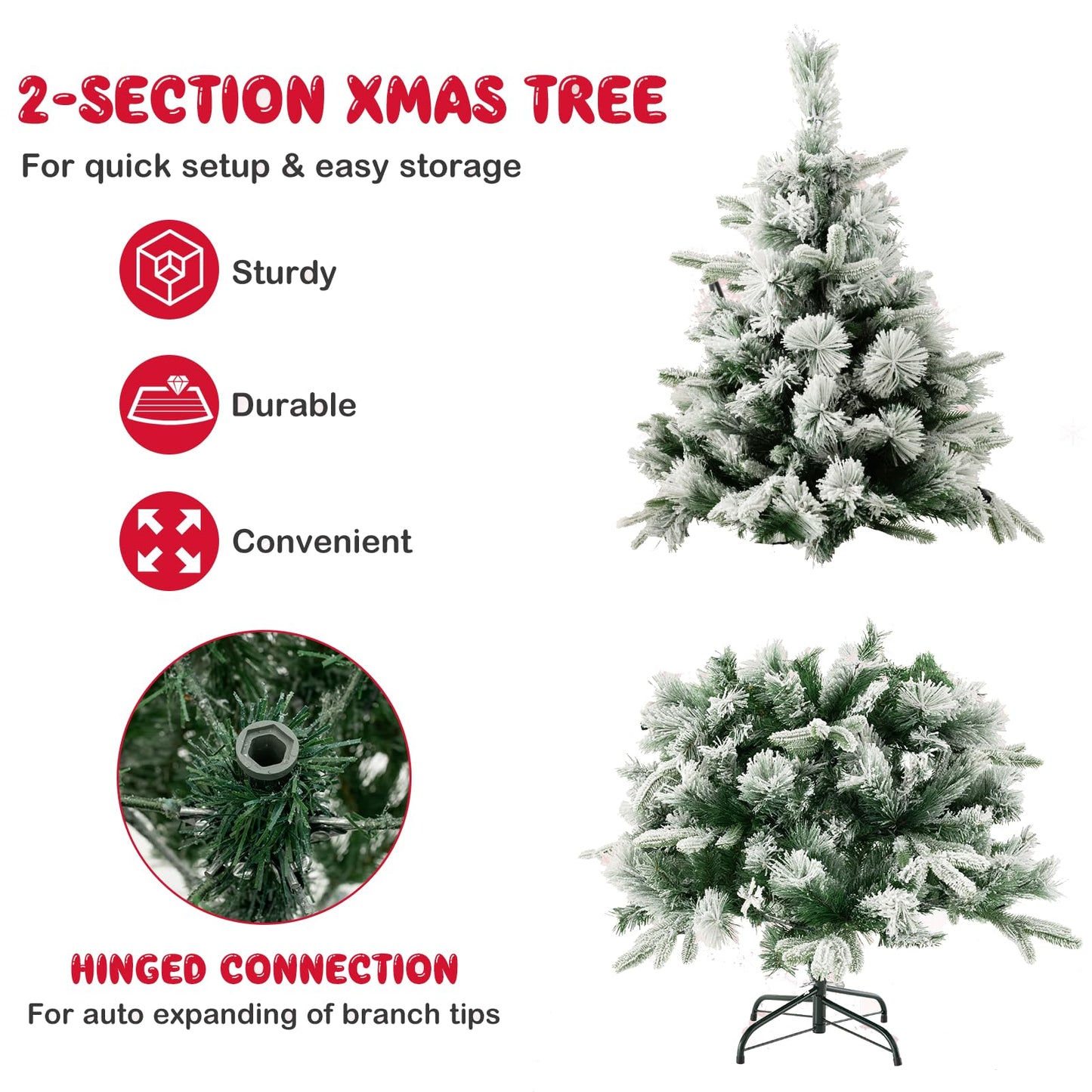 4.5FT/6FT Christmas Tree, Pre-Lit LED Lights Xmas Trees with Metal Base