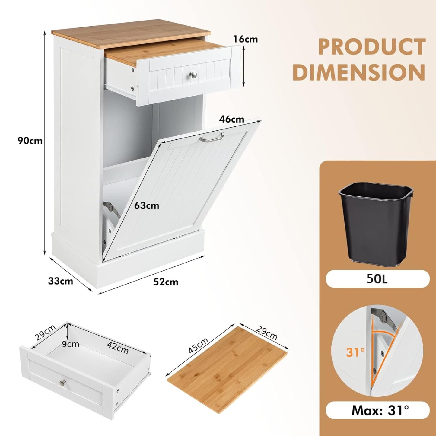 GiantexUK Tilt Out Trash Bin Cabinet, Wooden Free Standing Laundry Hamper with 1/2 Doors