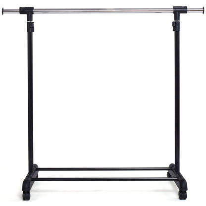 GiantexUK Single Clothes Rails, Adjustable Metal Garment Rack with Wheels and Storage Shelf