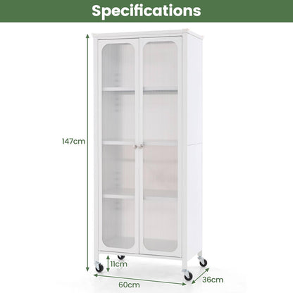 GiantexUK Storage Cabinet on Wheels, Mobile Kitchen Cupboard with Doors, Adjustable Shelves & Anti-Toppling Device