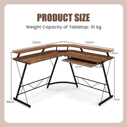 L-shaped Computer Desk, Large Office Desk Corner Desk with Power Outlet, Monitor Shelf & Keyboard Tray