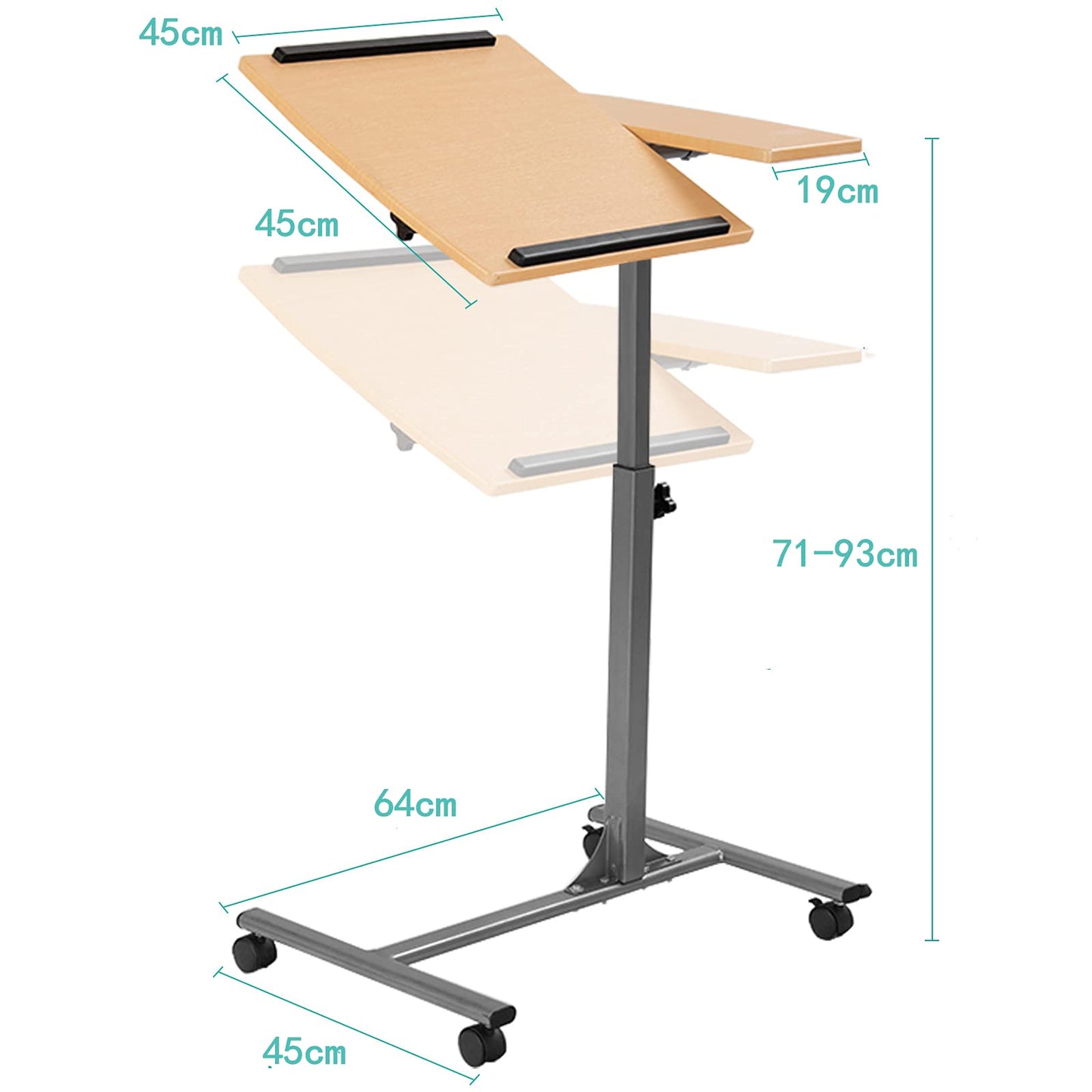 Mobile Laptop Table, Height Adjustable Computer Desk with Rolling Casters & Tilting Desktop