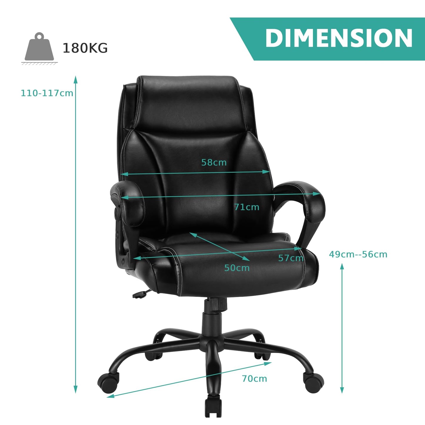 400LBS PU Leather Office Chair, Height Adjustable Big & Tall Executive Chair, Black