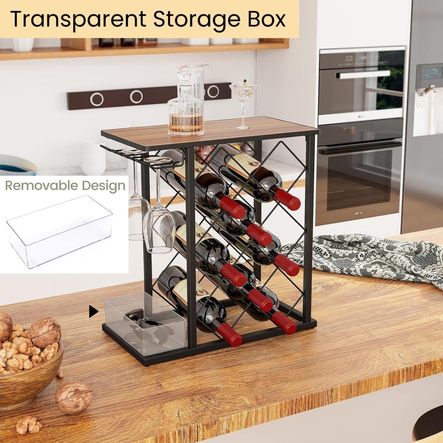 GiantexUK Freestanding 8 Bottle Wine Rack, Countertop Wine Storage Shelf with Glass Holders