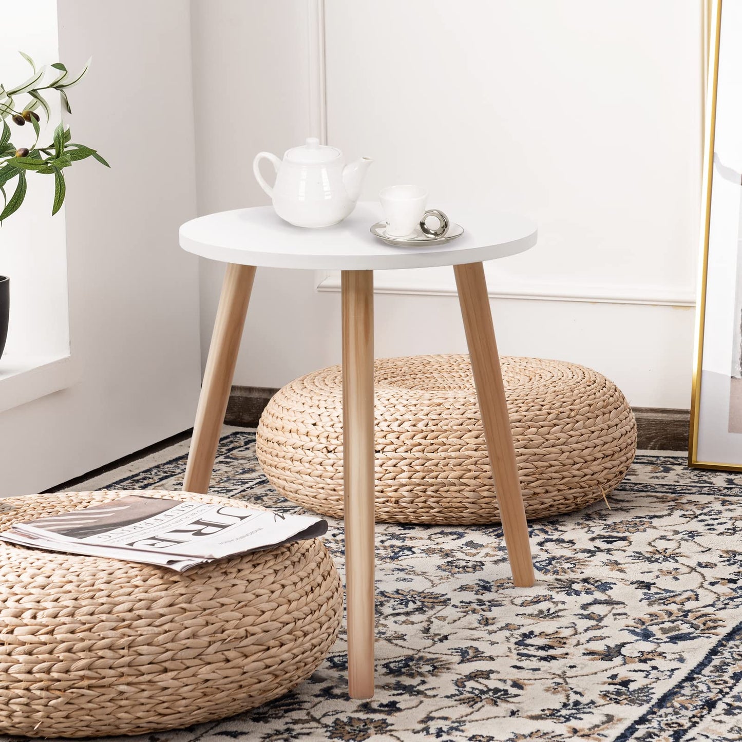 Round Coffee Table, Compact Wooden End Tea Table, Modern Sofa Side Table for Living Room Bedroom Balcony