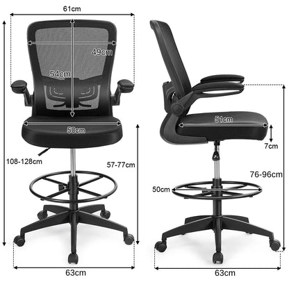 Mesh Drafting Chair, Height Adjustable Swivel Office Chair with Flip-up Armrests, Footrest and Lumbar Support