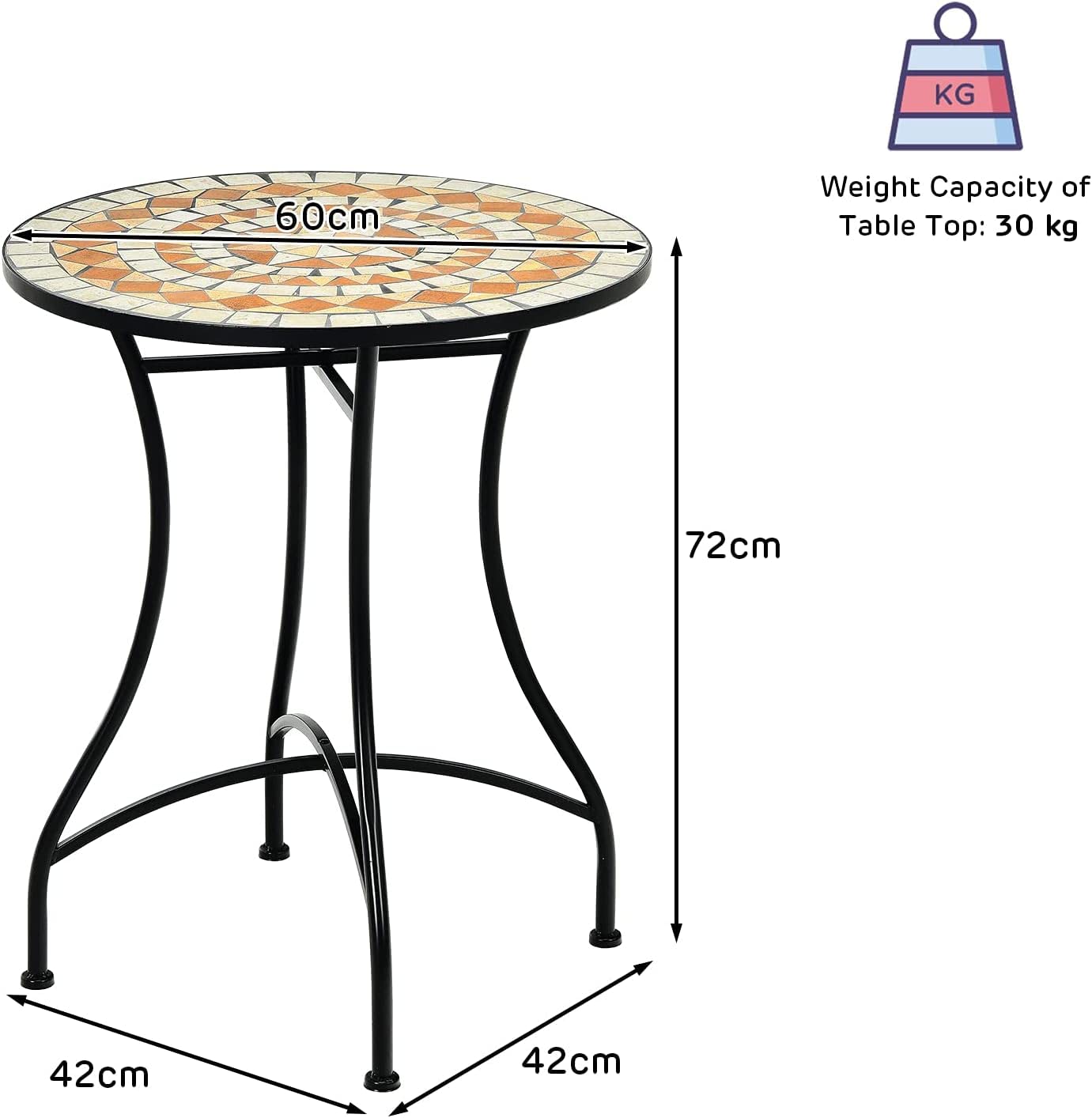 GiantexUK Garden Side Table, Metal Frame Round Mosaic Coffee Table