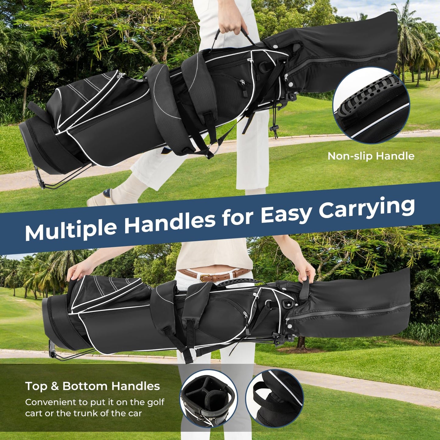 Golf Stand Bag, Lightweight Golf Cart Bags with 4 Way Dividers, Adjustable Dual Straps and 4 Pockets, Easy Carry